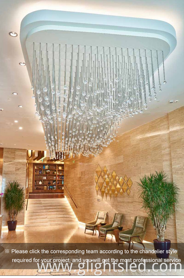 Custom design commercial modern hotel lobby crystal LED chandelier pendant light